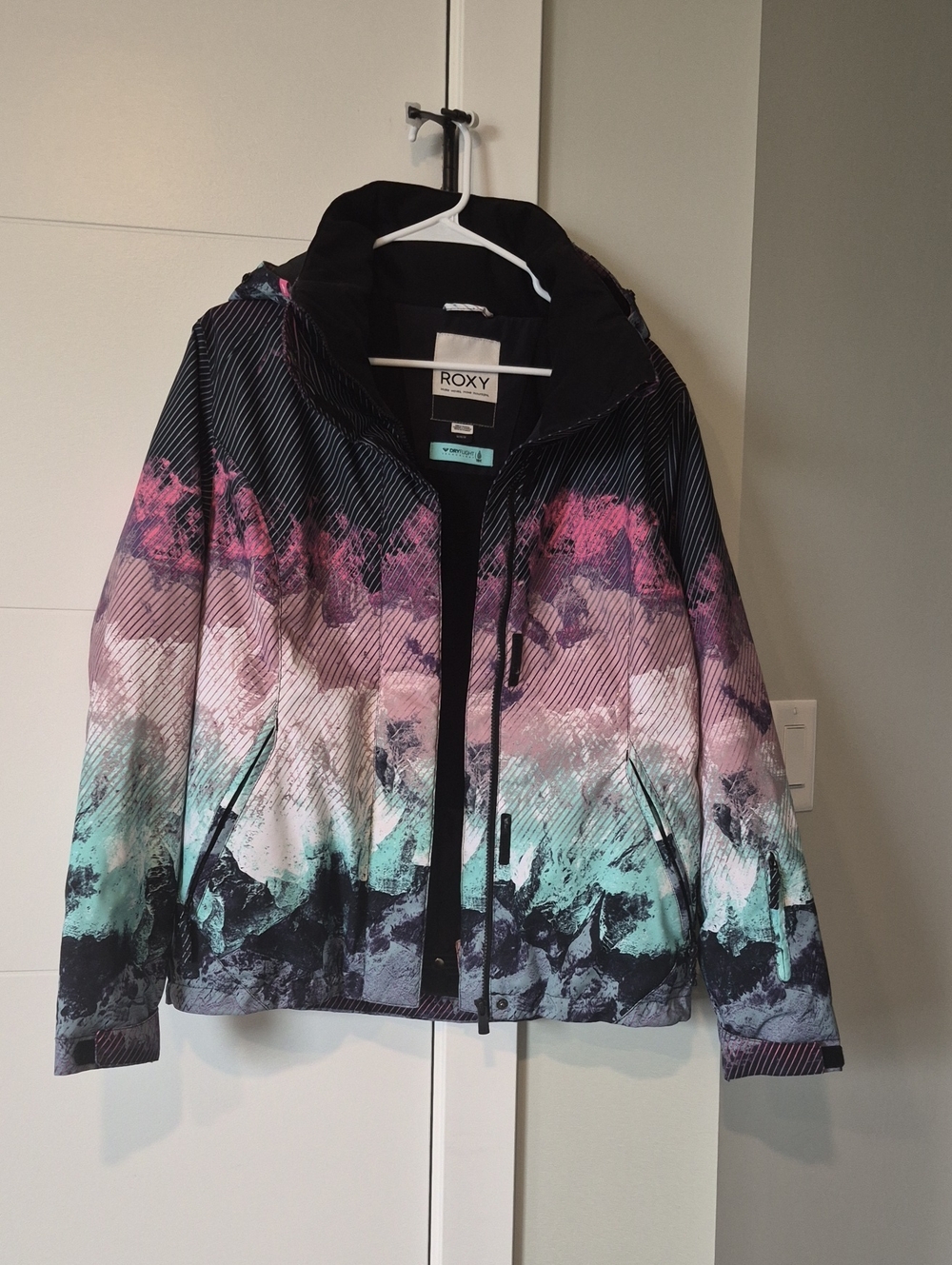 Roxy Women's Ski Jacket - Black, Pink, Teal Gradient - Medium